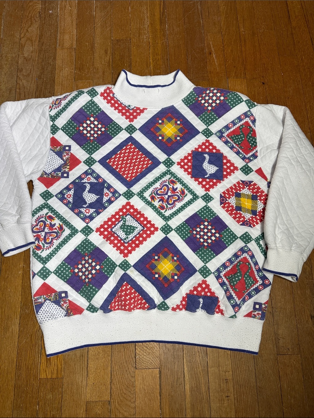 Vintage Quilt Square Granny Core Duck Quilted Ugly Sweater